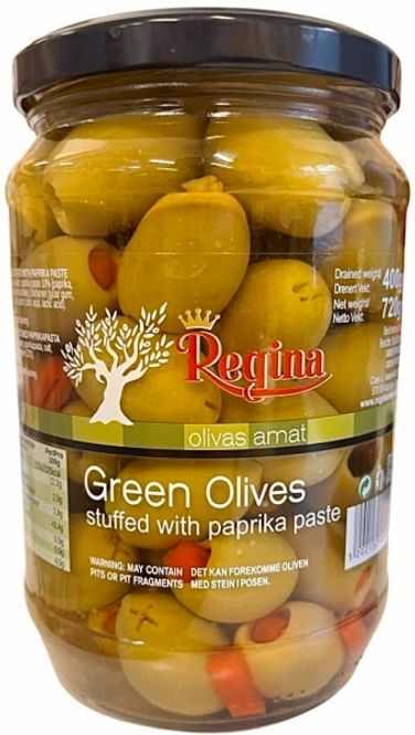 Hovedbilde  Regina Grønn Oliven m/Paprika 720g.