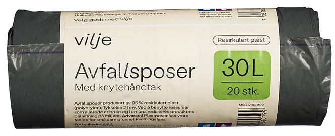 Hovedbilde Avfallsposer 30L 20stk Vilje