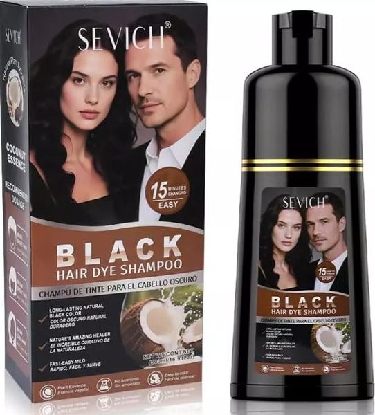 Sevich 100% Natural Black Hair Dye Shampoo (Coconut) 500ml.