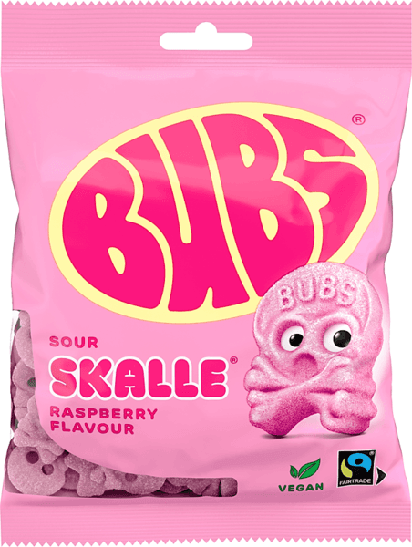 BUBS SOUR RASPBERRY SKALLE 90G/ Gelatinfri