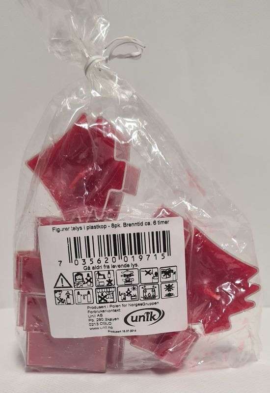 Figurer Telys Rød i Plastkop Unik 8pk.