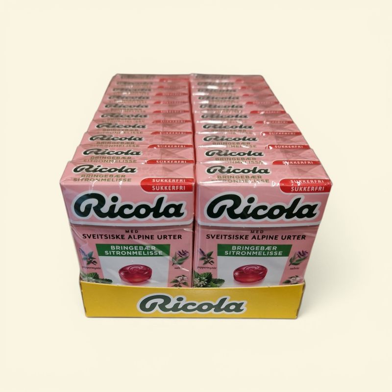 Ricola Bringebær Sitronmelisse SF 50g*20st./Hele Eske
